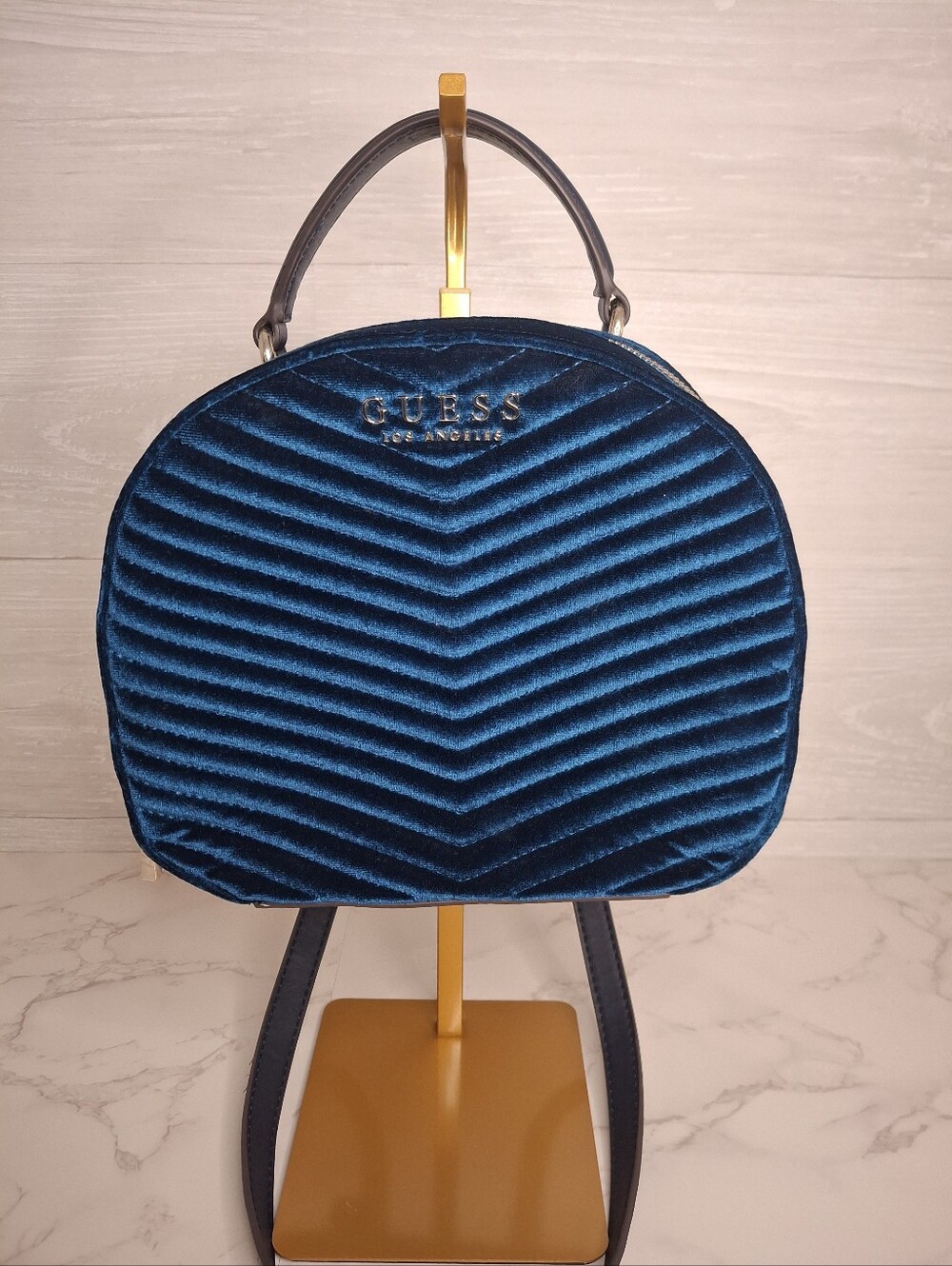 GUESS Blue Velvet Chevron Quilted Mini Backpack NWOT